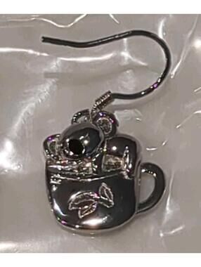 Sterling 925 Sterling Silver Enamel Koala Bear In Mug Dangle Drop Earrings